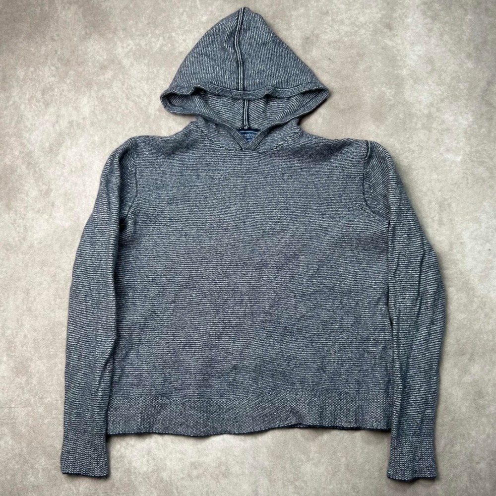 Vineyard Vines Mens Medium Blue Merino Wool Blend Striped Knit Pullover Hoodie - Picture 1 of 7